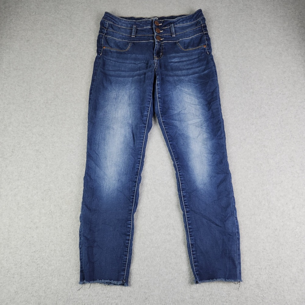 No Boundaries Jeans Womens 13 Blue Mid Rise Skinny Raw Hem 3-Button Stretch